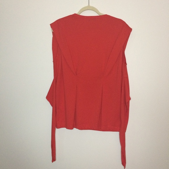 Sandro Red Front Tie Sleeveless Blouse Cotton - Picture 8 of 16